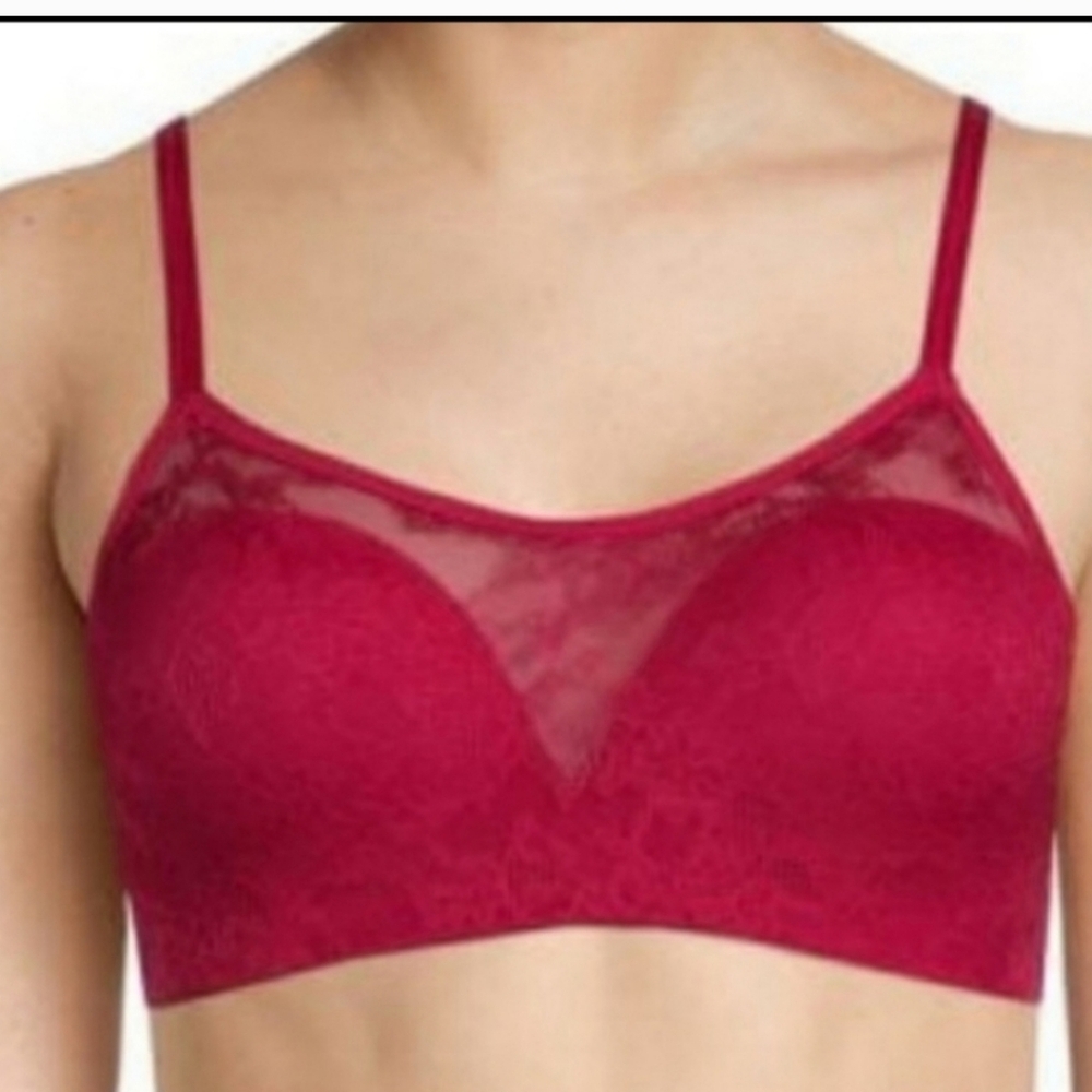 MYSTERE STTETCH LACE WIRELESS BRA IN MERLOT SIZE 38DD NWT